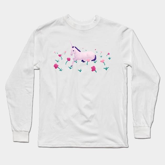 Unicorn Resting in Roses Long Sleeve T-Shirt by Annelie